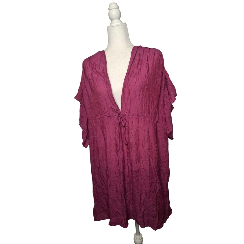 Cupshe Magenta Purple Ruffle Sleeve Tie Front Swim Cover Up Dress Size M